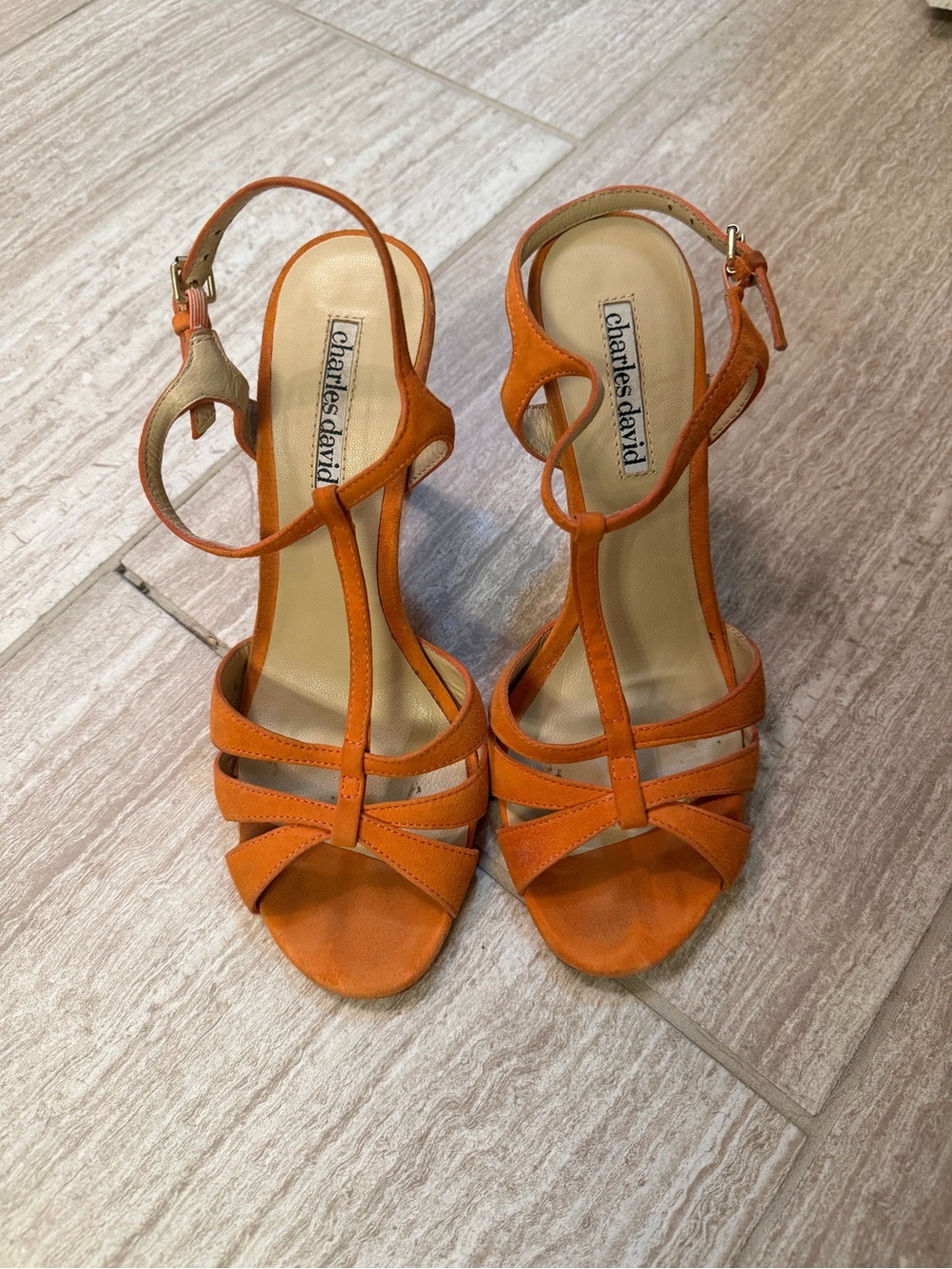 Charles David Orange Strappy Heeled Sandals